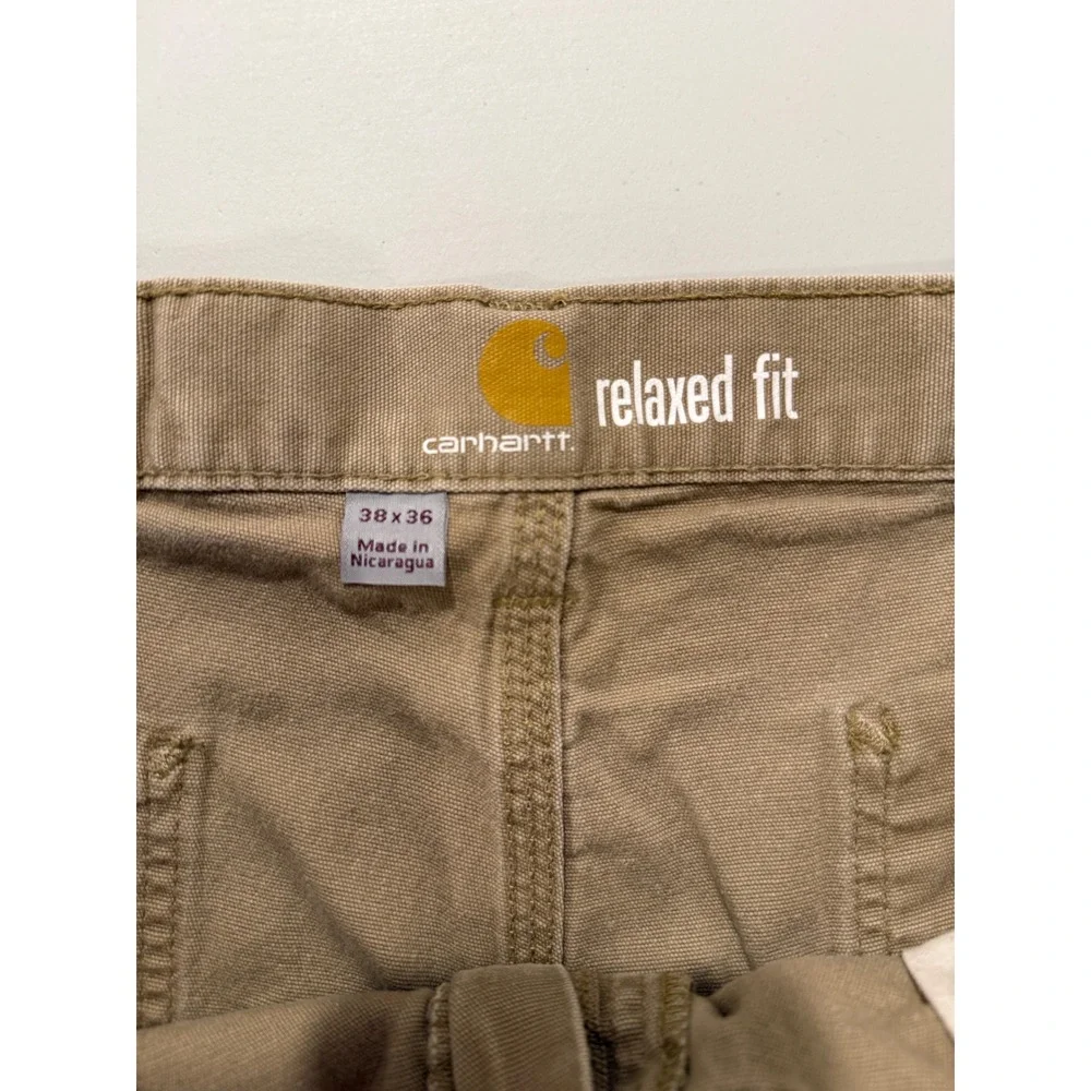 Carhartt Mens Relaxed Fit Canvas Work Pants Tan Khaki Utility Carpenter 38x36